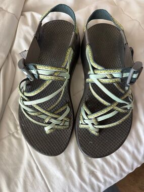 Chaco Women's Z/Cloud Sandals in Gray with Mint and Yellow Accents